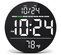 Digital Wall Clock with Large LED Display, Auto-Brightness, Temperature, Low-Reflectivity, Small Silent Non-Ticking Modern Electric Wall Clock for Bedroom, Living Room, Office, Classroom, Farmhouse
