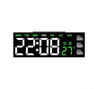 Digital Wall Clock with Large LED Display, Auto-Dimming Function, Date/Day/Temperature Readout, Remote Control, Night Light Mode - for Bedroom, Living Room or(F)