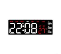 Digital Wall Clock with Large LED Display, Auto-Dimming Function, Date/Day/Temperature Readout, Remote Control, Night Light Mode - for Bedroom, Living Room or(C)