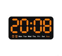 Digital Wall Clock with Large LED Display Showing Time Date and Week 12 or 24 Hour Format 3 Adjustable Brightness Levels Battery Operated Alarm Function for Bedroom Living Room or Offic(orange)