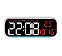 Digital wall clock with large LED display, showing time, date, day of the week, temperature, adjustable 4 levels of brightness, 7 colors of mood light, suitable for home office, living room, bedroom