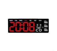 Digital Wall Clock with Large LED Display, Temperature & Weekday Readout, Adjustable Brightness and Remote Control, 12/24-Hour Format, Medicine Reminder Alarm,(G)