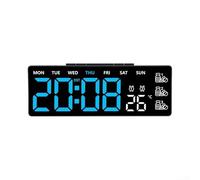 Digital Wall Clock with Large LED Display, Temperature & Weekday Readout, Adjustable Brightness and Remote Control, 12/24-Hour Format, Medicine Reminder Alarm,(A)