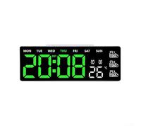 Digital Wall Clock with Large LED Display, Temperature & Weekday Readout, Adjustable Brightness and Remote Control, 12/24-Hour Format, Medicine Reminder Alarm,(F)