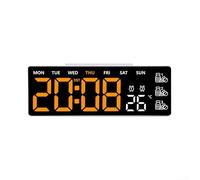 Digital Wall Clock with Large LED Display, Temperature & Weekday Readout, Adjustable Brightness and Remote Control, 12/24-Hour Format, Medicine Reminder Alarm,(H)