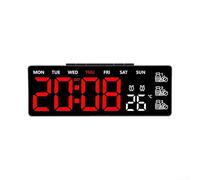 Digital Wall Clock with Large LED Display, Temperature & Weekday Readout, Adjustable Brightness and Remote Control, 12/24-Hour Format, Medicine Reminder Alarm,(C)