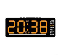 Digital Wall Clock With Large Led Screen, Electronic Alarm Clock Showing Time Date And Week, Power Off Memory Function For Office Home School, Green(Orange)