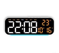 Digital Wall Clock with LED Display, Date, Alarm Function, Adjustable Brightness Levels, Ambient Light with Seven Colors, Suitable for Home Office and Classroom (H)