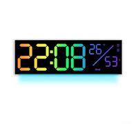 Digital Wall Clock with LED Display RGB Color Changing Light Date Temp and Dual Alarms for Modern Homes (white)
