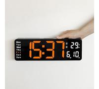 Digital Wall Clock with Temperature and Date Display, 13 Inch Large LED Alarm Clock with Forward Countdown Timer, Power-Off Memory, Remote Control for Home Office School Decor, Orange(orange)