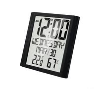 Digital Wall Clock with Temperature and Humidity Display, Non-Programmable Thermostat Alternative for Home, Thermo-Hygrometer Alarm Clock with Date Week, Black