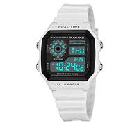 Digital Watch Men Women Adult Outdoor Sport Watch Multifunction Waterproof Electronic Digital Watch LED Light Calendar Date, white, Bracelet