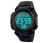 Digital Watch Men Women Outdoor Running Sports Watch 5 ATM Waterproof LED Alarm Double Time Stopwatch Date Countdown Multifunction blue
