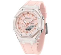 Digital Watch Women's Outdoor 50 m Waterproof Military Watch Women Sporty Women's Watches Digital with Alarm Clock Date LED Luminous Stopwatch Men Dual Display Teenagers Sports Watch Casual, pink,