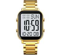 Digital Watches Men's Digital Watch Large Numbers Seniors Business Digital Watch Men Metal Strap Luxury Watch LED Dual Time Date 12/24H Stopwatch, Gold white, Bracelet