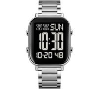 Digital Watches Men's Digital Watch Large Numbers Seniors Business Digital Watch Men Metal Strap Luxury Watch LED Dual Time Date 12/24H Stopwatch, silver
