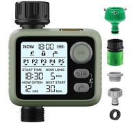 Digital Watering Timer, Programmable Garden Water Timer with Rain Delay, IPX5 Waterproof, Automatic and Manual Watering Modes for Garden, Lawn, Patio, Farm (Green)