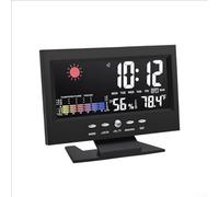 Digital Weather Station Thermometer Hygrometer Clock With Temperature Humidity Display, 12/24H Voice-Controlled Backlight, Alarm Table Stand And Wall Mount(black)