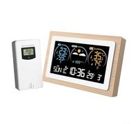 Digital Weather Station Wooden Frame Wireless Remote Sensor Indoor Outdoor Temperature Humidity Monitor Alarm Clock Barometric Pressure 14.8cm
