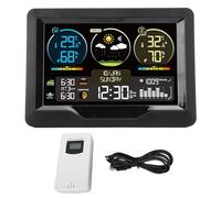 Digital Weather Thermometer with Clock, Wireless Temperature Humidity Monitor, Color Screen Weather Station with Sunup Sundown Time, Calendar and Alarm for Home Office
