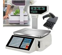 Digital Weighing Scale Electronic Commercial Price Supermarket Fruit Cash Register with Label Printer, 30kg/66LB Price Computing Deli Counting Weight Platform B