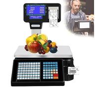 Digital Weighing Scale Electronic Price Computing 66LB Deli Meat Food Computing Retail Commercial Computing with 2roll Label Barcode Printer,A