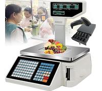 Digital Weighing Scale Electronic Price Computing Thermal Printer with 63 Shortcut Keys Thermal Label Supermarket 30kg Capacity, Commercial Label Printing with Pole Display,B