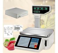 Digital Weighing Scale Electronic Price Dual Display Counting Cash Register Label Printing Scales,Computing 30Kg Barcode Scales,with CashBox ＆ Scanner,for Supermarket/Retail,A