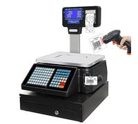 Digital Weighing Scale Electronic Price Label Printing Electronics Barcode Cash Register for Supermarket Convenience Store, Double-Sided LCD Display, Price Computing Thermal Printer,30kg/66l