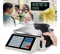 Digital Weighing Scale Table Label Printing Scales, Barcode Scales,Back Front Dual Display, 63 Shortcut Keys Commercial Cash Register for Supermarket/Retail Store