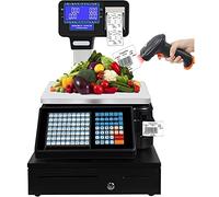 Digital Weighing Scale Table Label Printing Scales, Commercial Price Computing with Double-Sided Pole Display Electronic Balance Label Printing Cash Register +gun