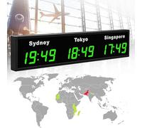 Digital World Clock, 3/4 Cities Time Zone Wall Mounted City Time Zones Clock, Aluminum Alloy Material for Home, Hotel, Office, Airports, Enterprises, School