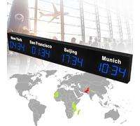 Digital World Clock, 3/4 Cities Time Zone Wall Mounted City Time Zones Clock, Aluminum Alloy Material for Home, Hotel, Office, Airports, Enterprises, School