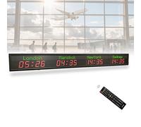Digital World Time Clock with 4 Customizable City Names, 12/24 Hour Display for Hotels, Enterprises, Airports