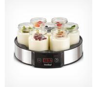 VonShef Digital Yoghurt Maker with 7 Jars - Electric, Compact, Stainless Steel Machine with LED Display & Timer, 180ml Glass Containers / Yoghurt Pots - For Making Fresh, Healthy Homemade Desserts