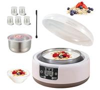 Digital Yoghurt Maker with 5 Glass Jars & Stir Stick, Electric Yoghurt Maker with LED Display & Timer, 304 Stainless Steel Inner Pot, for Making Organic Yogurt, Homemade Desserts