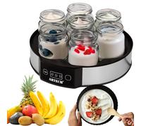 Trendi Digital Yoghurt Maker with 7 Glass Jars - Electric, Compact, Stainless Steel Yogurt Maker Machine with LED Display & Timer - 180ml Glass Containers - for Fresh, Healthy Homemade Desserts