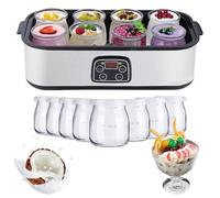 Digital Yoghurt Maker with 8 Glass Jars, Adjustable Temperature Stainless Steel Electric Yogurt Maker Machine with LED Display & 48H Timer 8 180ml Glass Containers for Fresh Healthy Homemade Desserts