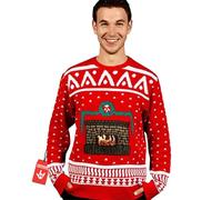 DigitalDudz Crackling Fireplace Red Christmas Jumper App Connected Knit Sweater, xxl