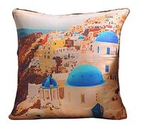 Digitally Printed Throw Cushion Covers 45 x 45cm City Theme Traveling Around The World Sofa Cushion Case [Greece: Santorini]