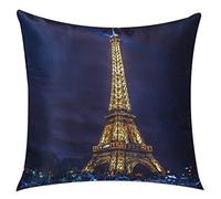 Digitally Printed Throw Cushion Covers 45 x 45cm City Theme Traveling Around The World Sofa Cushion Case [Eiffel Tower: Night View]