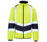 DigitalSpot Adults Full Zip Two Tone Contrast Puffer Jackets Mens Hi Vis Long Sleeve Breathable Coats (Yellow/Navy Medium)