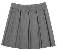 DigitalSpot Girls Box Pleated School Uniform Mini Skirt Kids Child Elastic Waist Plain Skirt Grey 15-16 Years