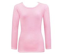 DigitalSpot Girls Long Sleeve Round Neck Top Plain T Shirt Childrens Sports Dance Casual Wear Basic Tee Top Pink 7-8 Years