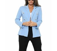 DigitalSpot Ladies Double Breasted Style Blazer Womens Jacket with Gold Button Detail Coat Baby Blue UK 10
