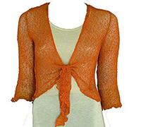 DigitalSpot Ladies Plain Knitted Open Front Bolero Cardigan Womens Tie Up Knitted Shrug Top Orange UK 8-10
