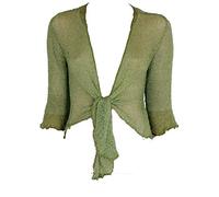 DigitalSpot Ladies Plain Knitted Open Front Bolero Cardigan Womens Tie Up Knitted Shrug Top Sage One Size Fits UK 8-14