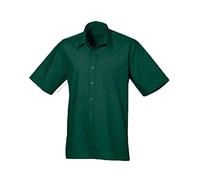 DigitalSpot Mens Adult Plain Short Sleeves Collared Shirt Polycotton Formal Working Wear Top Collar 18" Chest 48" Bottle Green