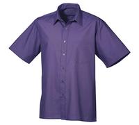 DigitalSpot Mens Adult Plain Short Sleeves Collared Shirt Polycotton Formal Working Wear Top Collar 18.5" Chest 50" Purple