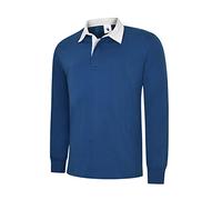 DigitalSpot Mens Plain Woven Collar Long Sleeves Rugby Shirts Adults Slim Fit Taped Neck T Shirts Royal Blue